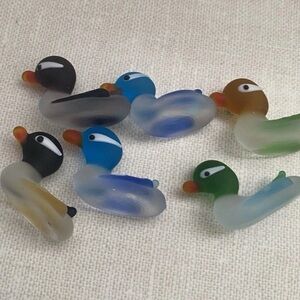 Vintage Glass Duck Miniature Set Of 6 Frosted Glass Collectible